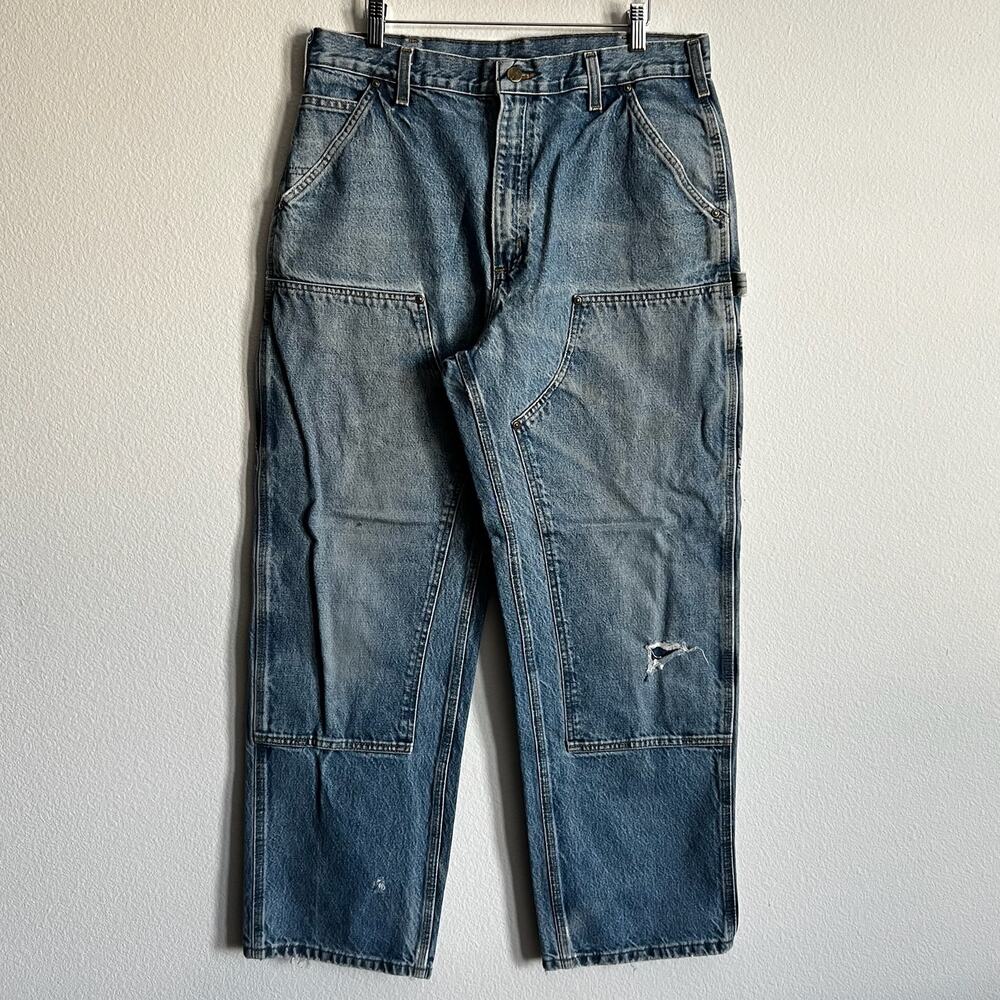 Carhartt B73 DST blue denim double knee work wear carpenter pants